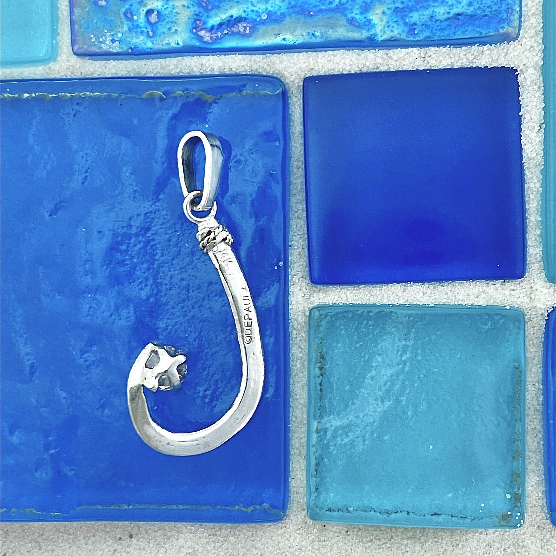 14k White Gold DePaula Hand Made Hook With Diamond .34ct Pendant - DePaulas