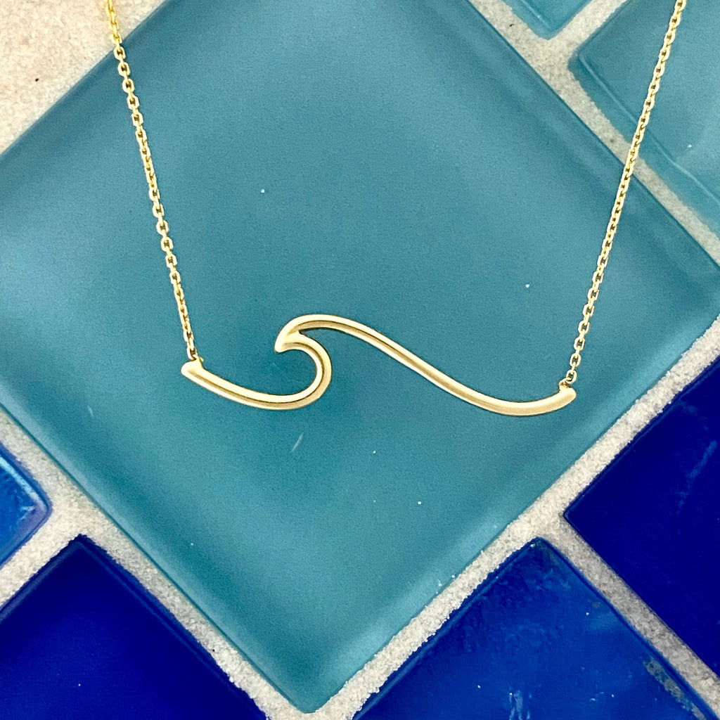 14k Yellow Gold Wave Necklace 16”-18”