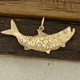 14k Yellow Gold Large Tarpon With Diamond Eye .15ct Pendant