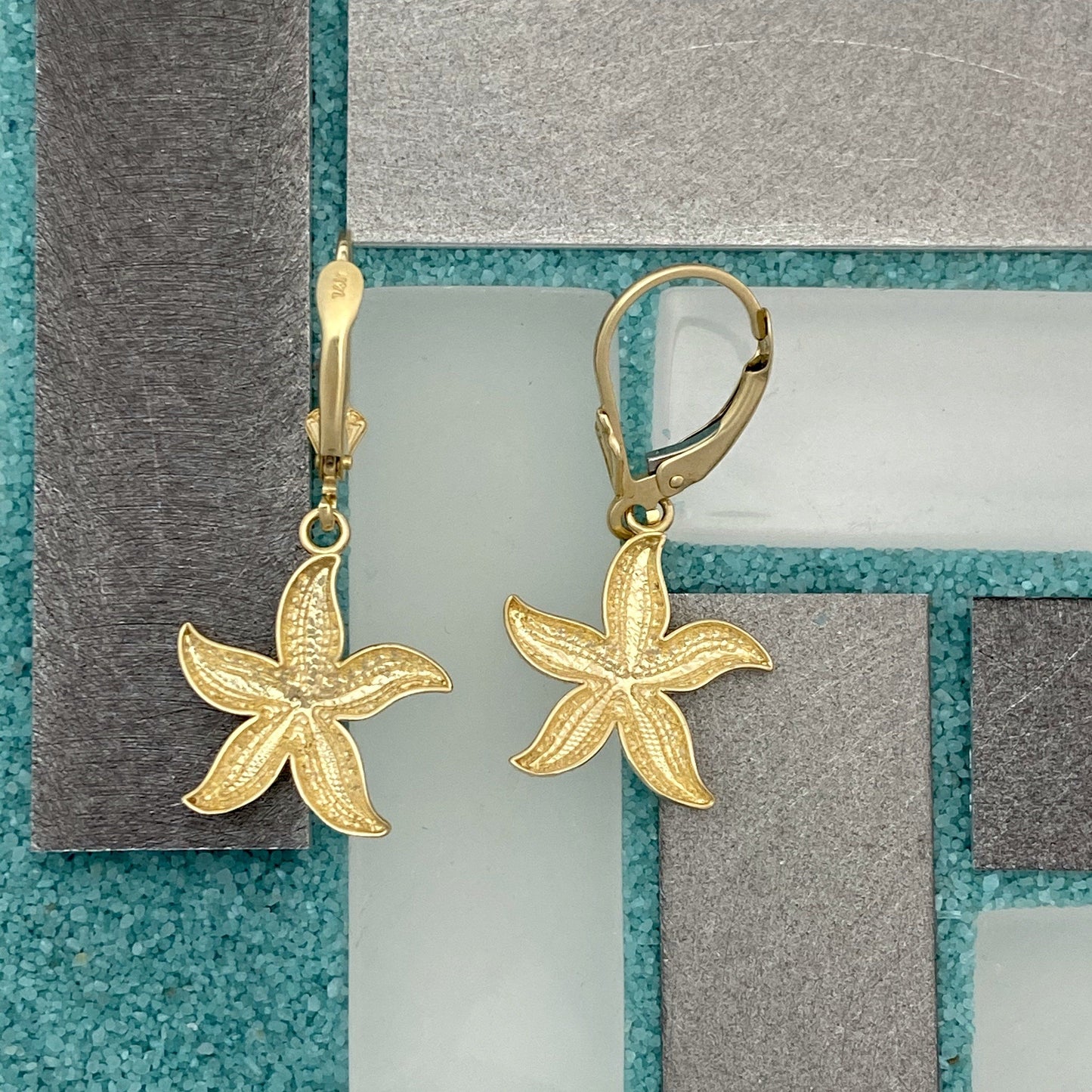 14k 2-Tone Gold Diamond Cut Starfish Leverback Earrings - DePaulas