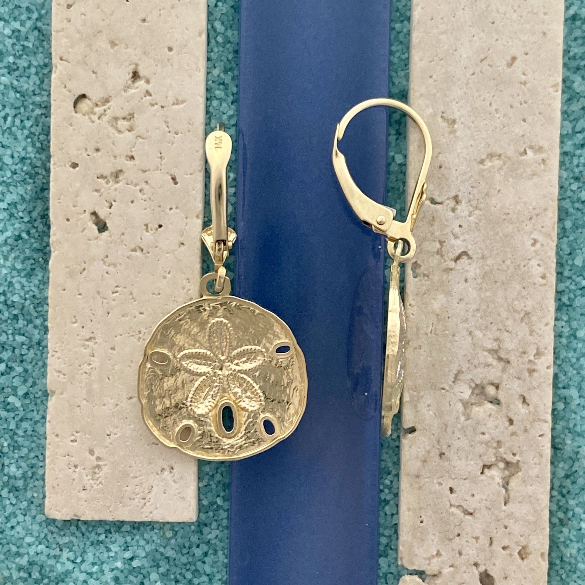 14k 2-Tone Gold Diamond Cut Sand Dollar Leverback Earrings - DePaulas