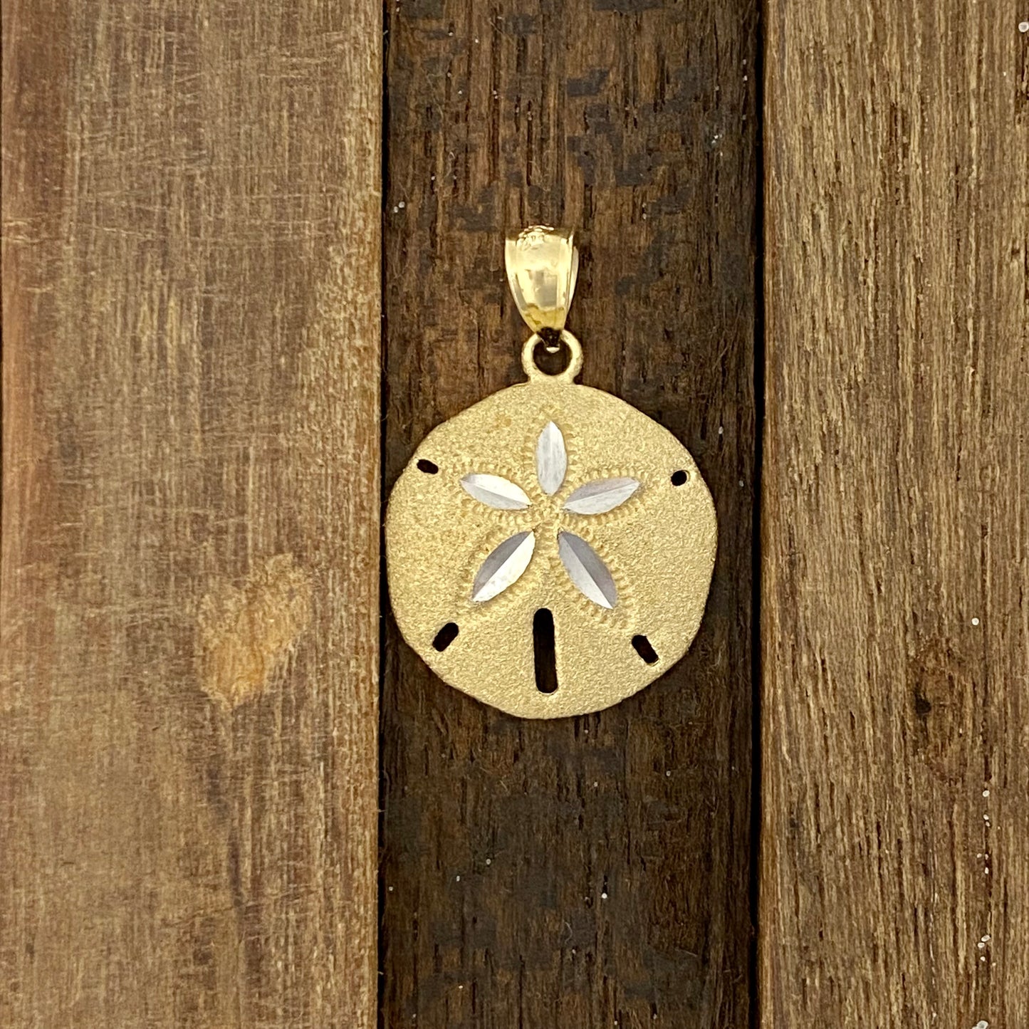 14k 2-Tone Medium Diamond Cut Sand Dollar Pendant