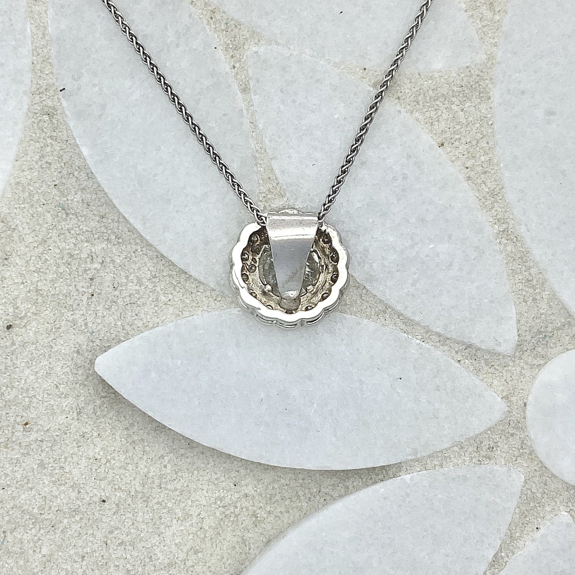 14k White Gold Diamond 1.13ct with Diamond Halo .42cttw Necklace - DePaulas