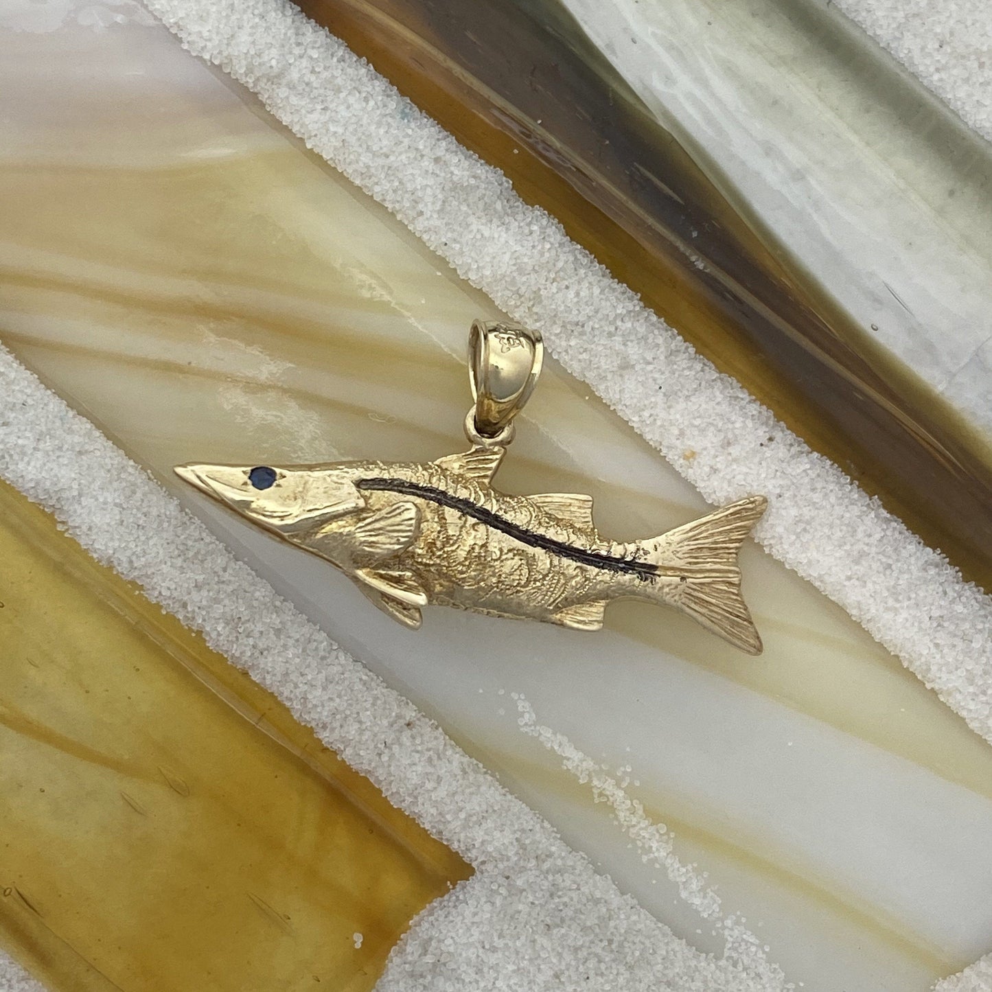 14k Yellow Gold Double Sided Snook With Sapphire Eye Pendant - DePaulas