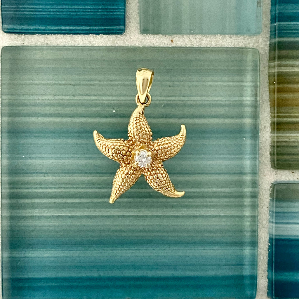 14k Yellow Gold .05ct Diamond Starfish Pendant