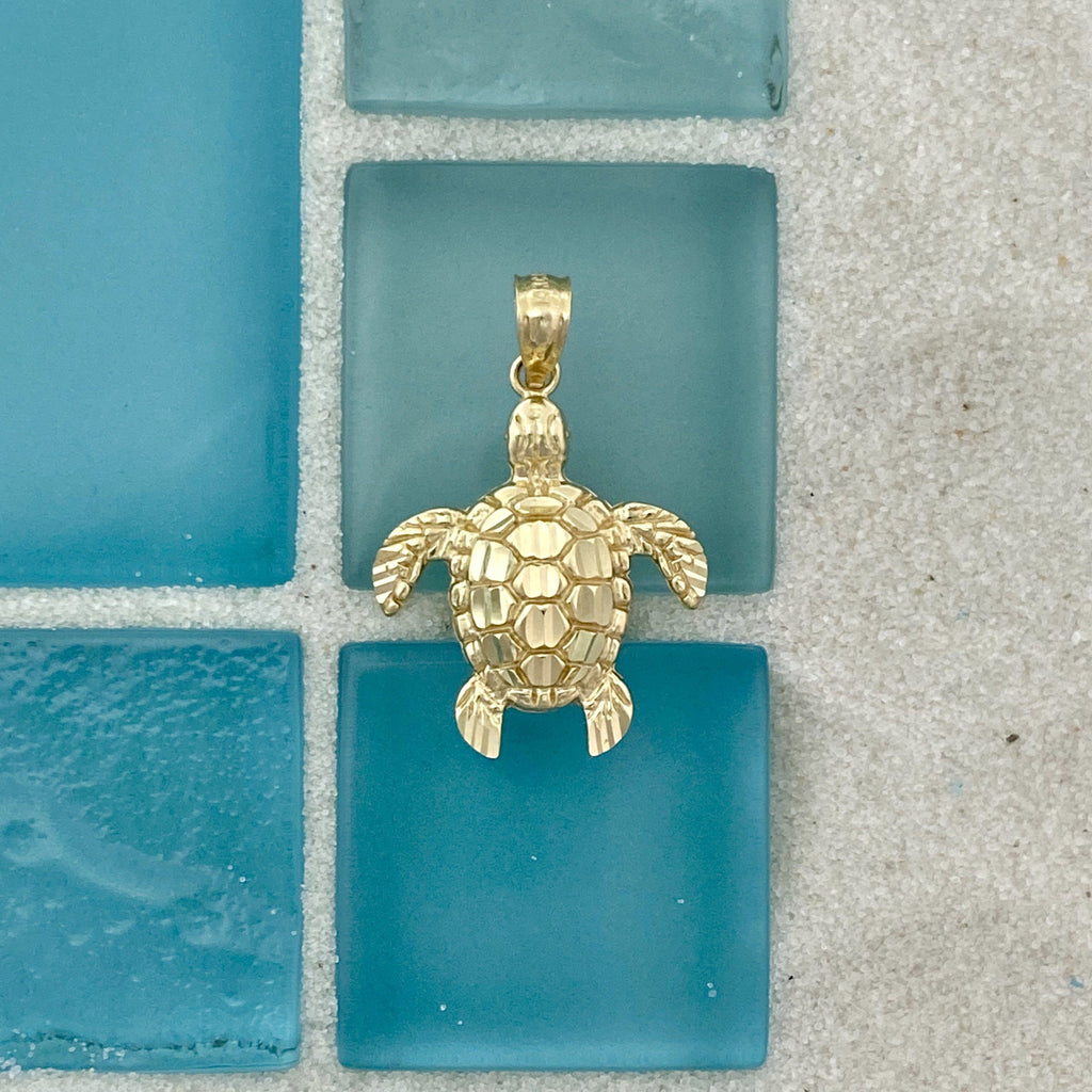 14k Yellow Gold Diamond Cut Turtle Pendant - DePaulas