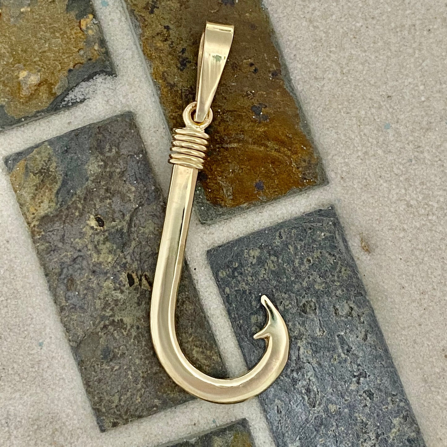 14k Yellow Gold Hand Made Hook Pendant
