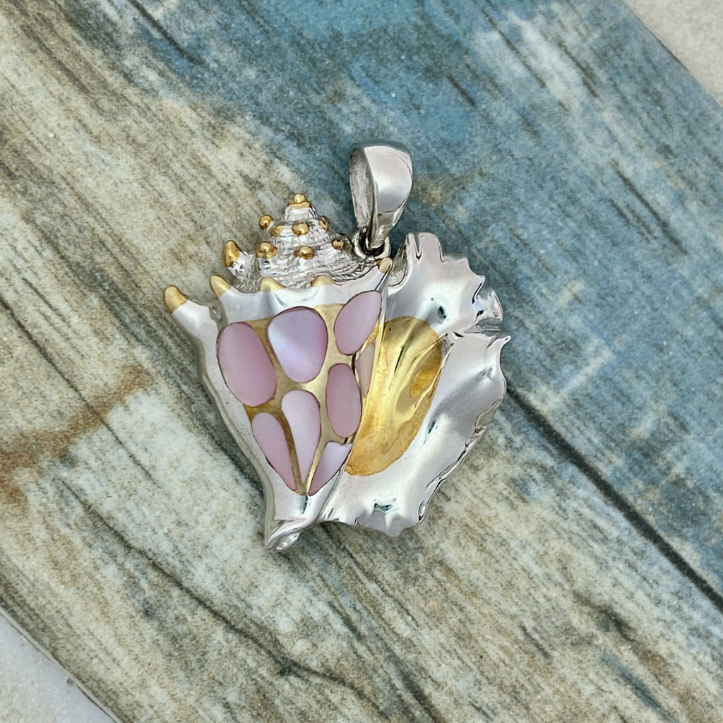 925 and 18k Gold Plating Conch with Pink Mother Of Pearl Kovel Collection Pendant - DePaulas