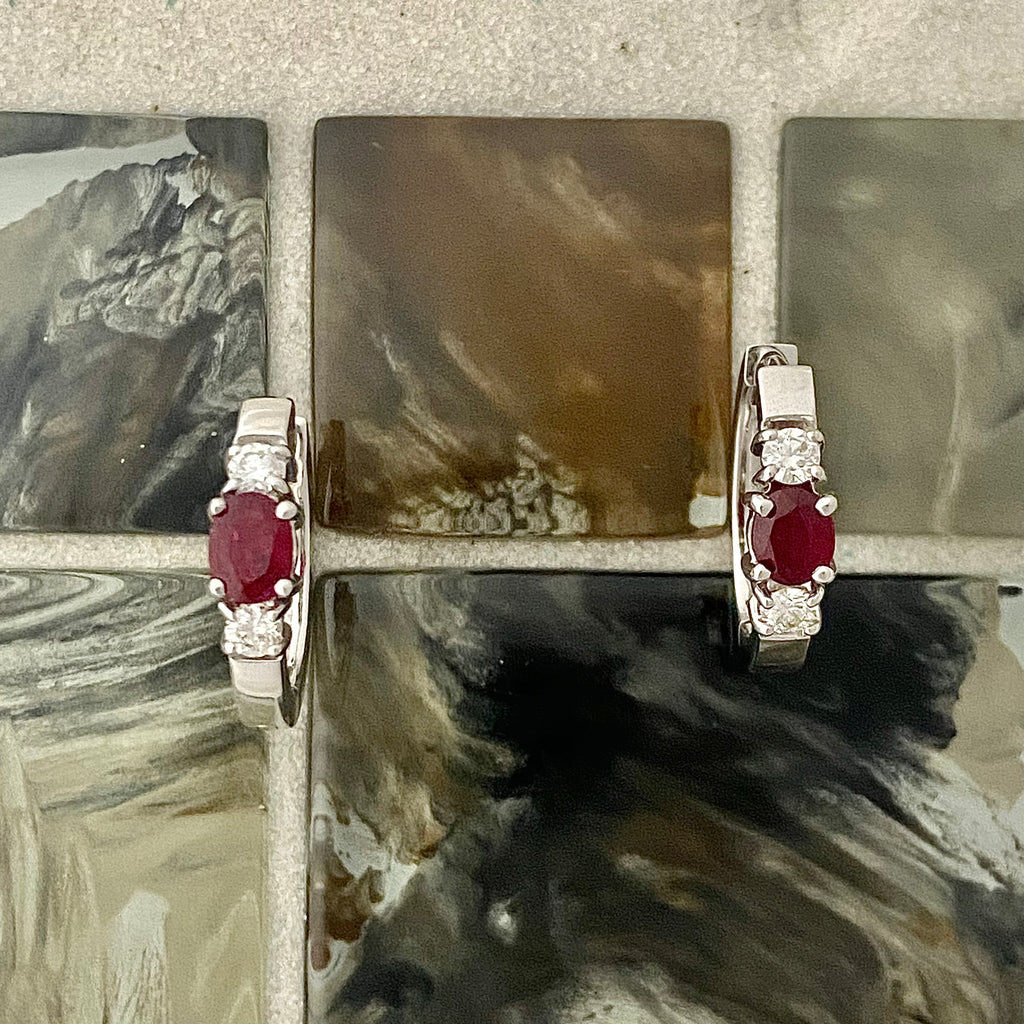 14k White Gold .78cttw Ruby With .31cttw Diamond Accents Hoop Earrings