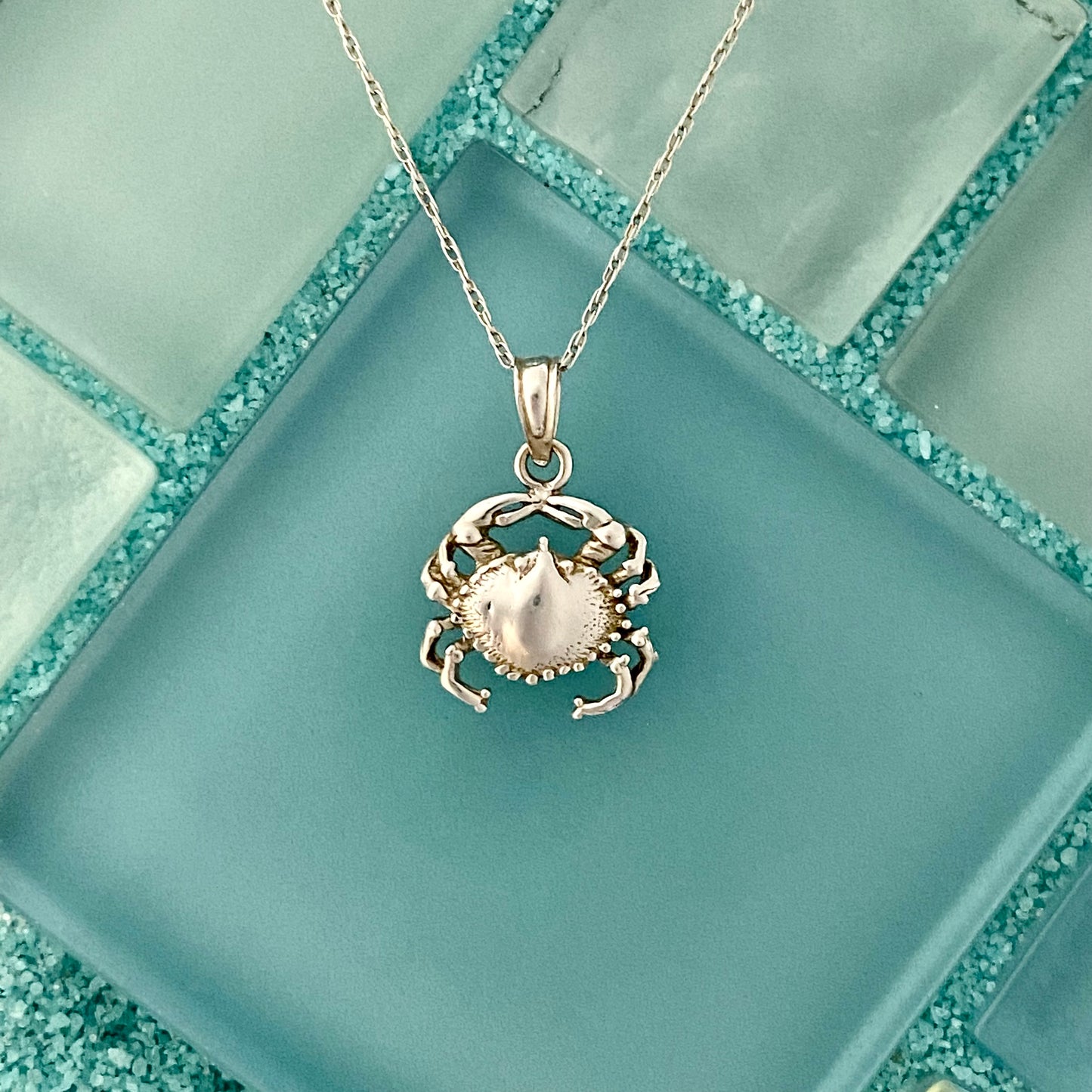 14k White Gold Small Crab Necklace 19”