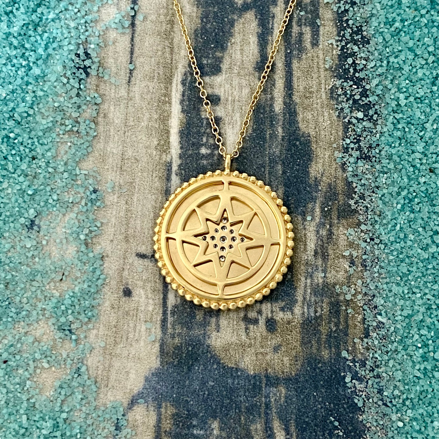 14k Yellow Gold Medallion With .09cttw Diamond Star Necklace 17.5”