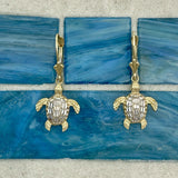 14k 2-Tone Gold Diamond Cut Turtle Leverback Earrings