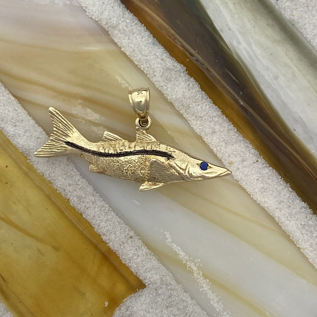 14k Yellow Gold Double Sided Snook With Sapphire Eye Pendant - DePaulas
