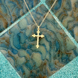 14k Yellow Gold Twister Rope Cross Necklace 17.5”