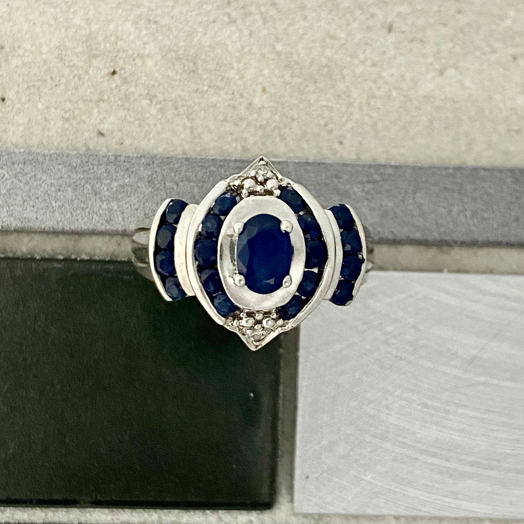 14k White Gold Sapphire And Diamond Ring Size 8 1/2