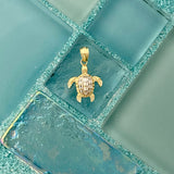 14k 2-Tone Diamond Cut Small Turtle Pendant