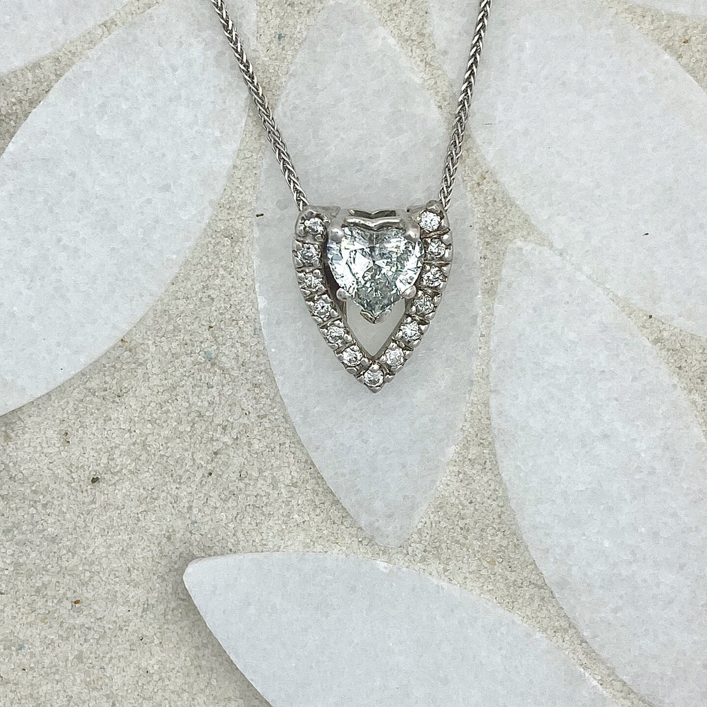 14k White Gold Heart Shape Diamond 1.01ct with Diamond Accents .28cttw Necklace - DePaulas