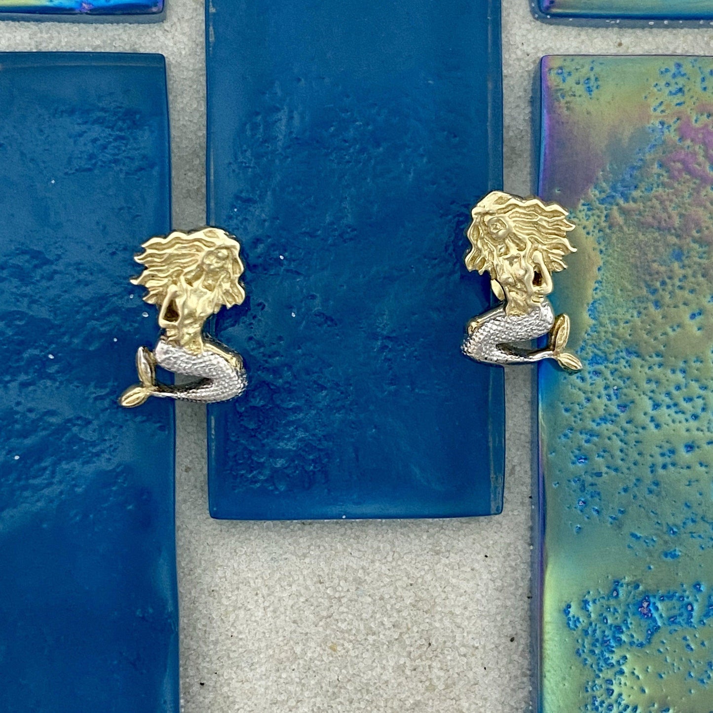14k 2-Tone Gold Mermaid Post Earrings - DePaulas