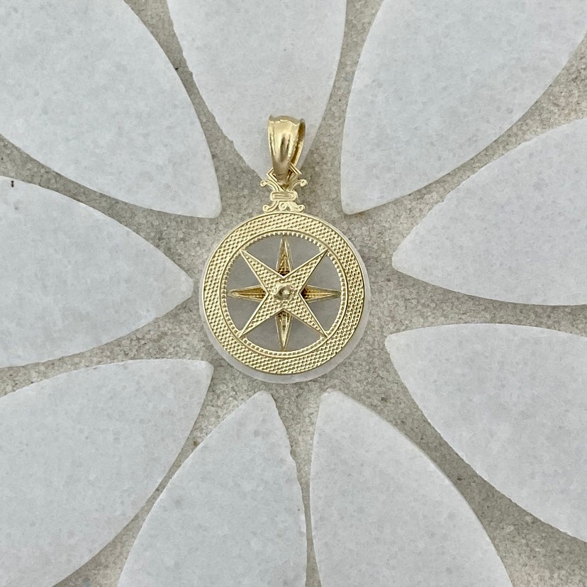 14k 2-Tone Gold Small Compass Rose Pendant - DePaulas