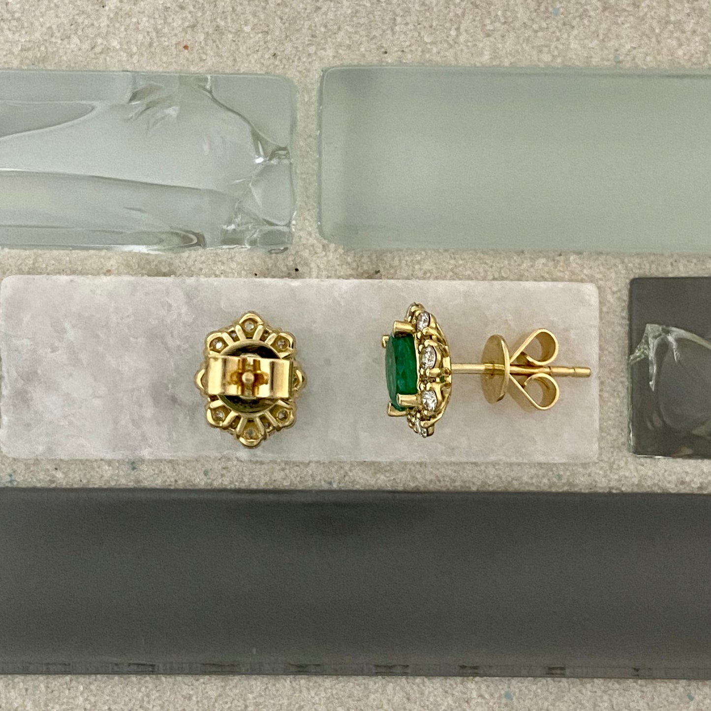 18k Yellow Gold Emerald 1.13cttw With Diamond .45cttw Post Earrings