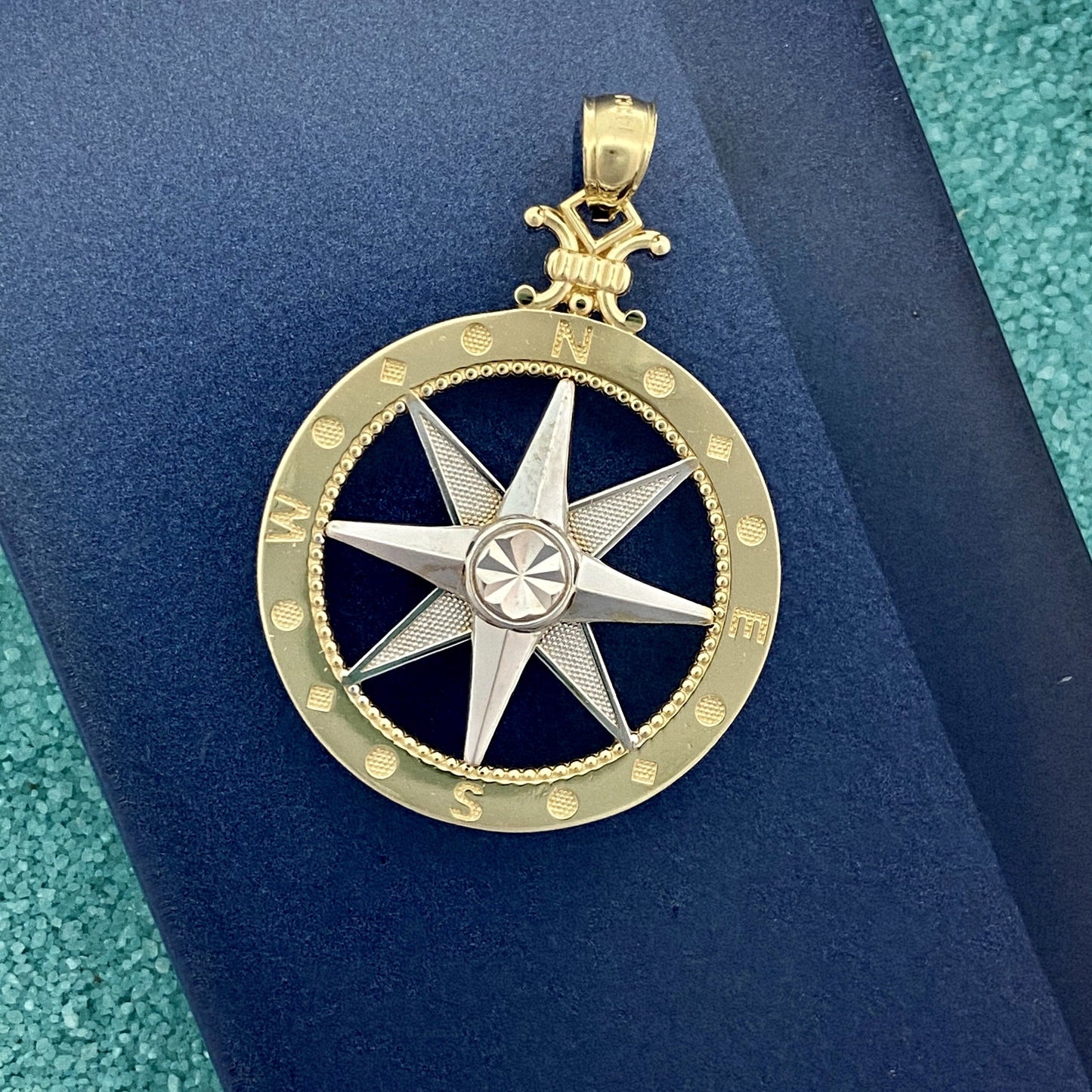 14k 2-Tone Large Compass Rose Pendant - DePaulas