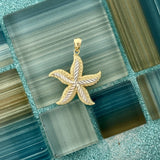 14k 2-Tone Large Dimond Cut Starfish Pendant