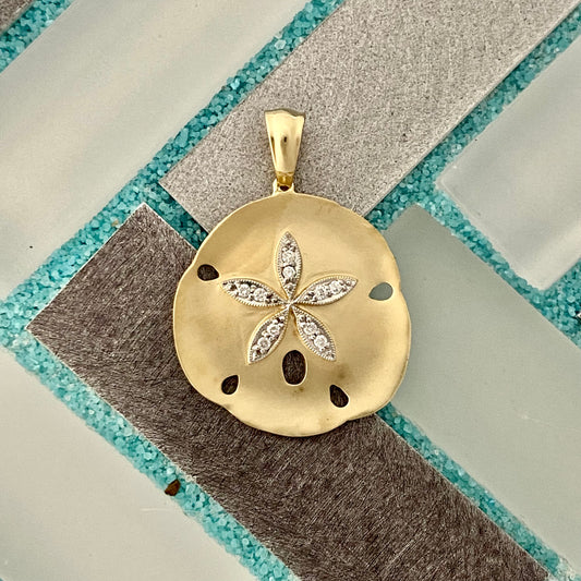 14k Yellow Gold Medium Sand Dollar With .07cttw Diamonds Pendant