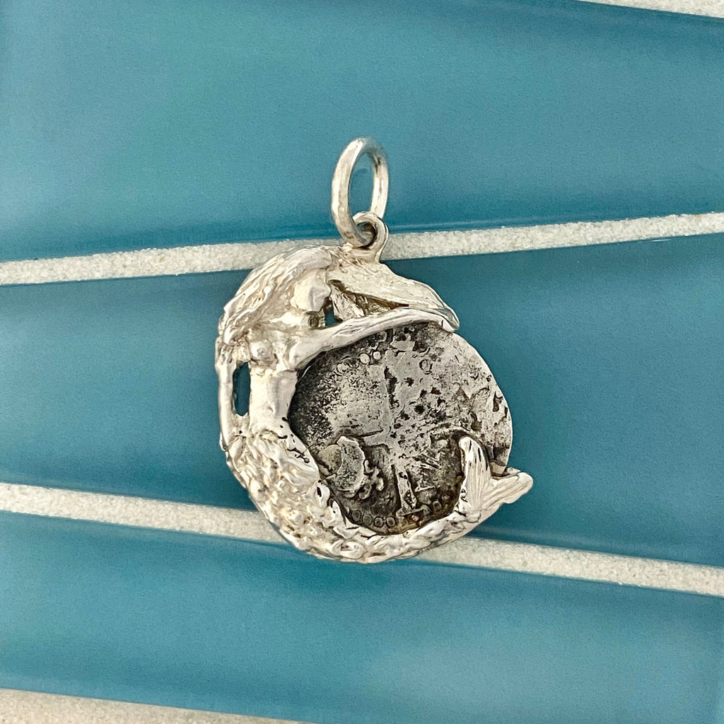 1/2 Reales 925 Sterling Silver Mermaid Bezel Treasure Coin Pendant