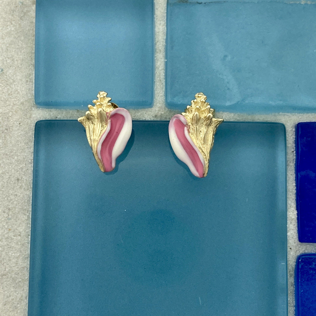 14k Yellow Gold Conch With Enamel Post Earrings - DePaulas