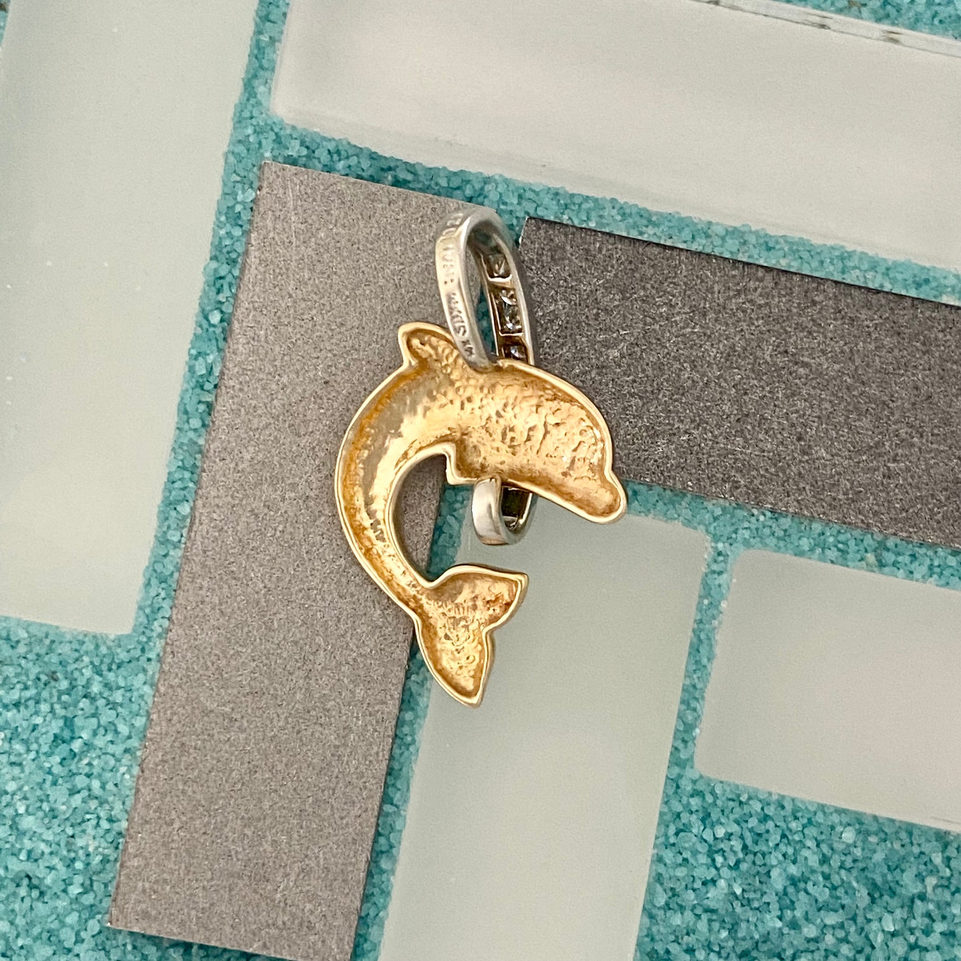 14k 2-Tone Dolphin Jumping Through .25cttw Diamond Hoop Pendant - DePaulas