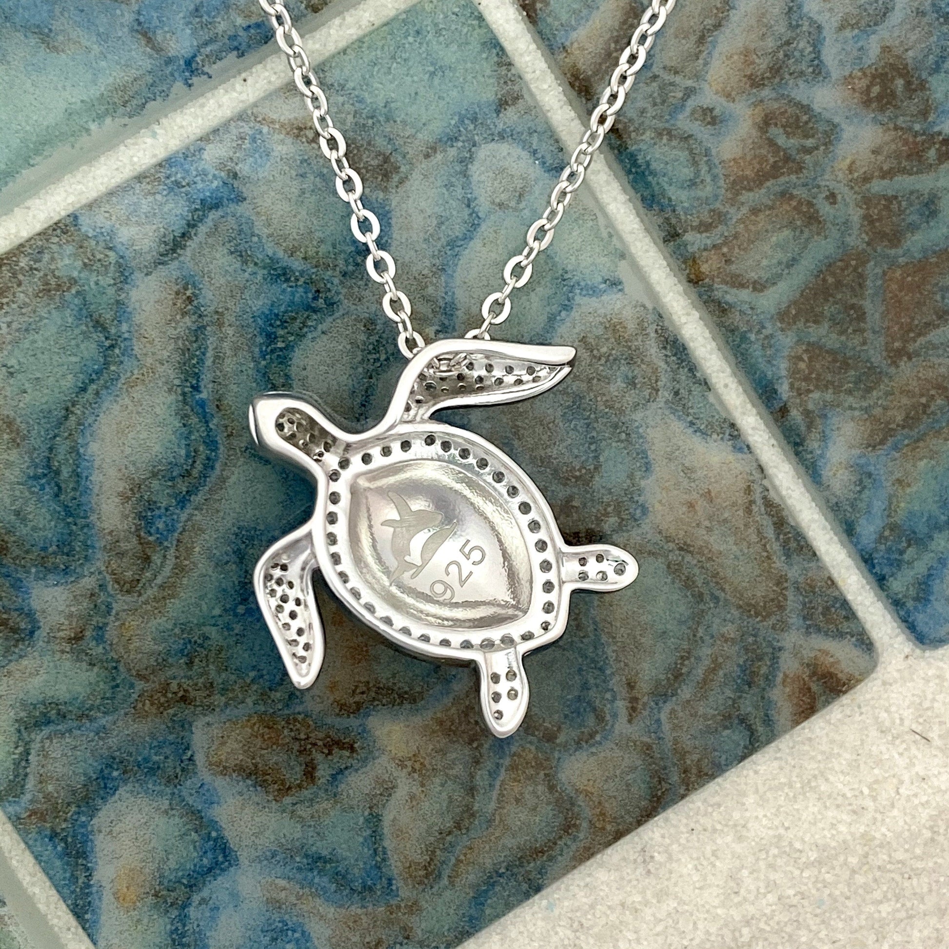 925 Sterling Silver Cubic Zirconia Turtle Necklace - DePaulas