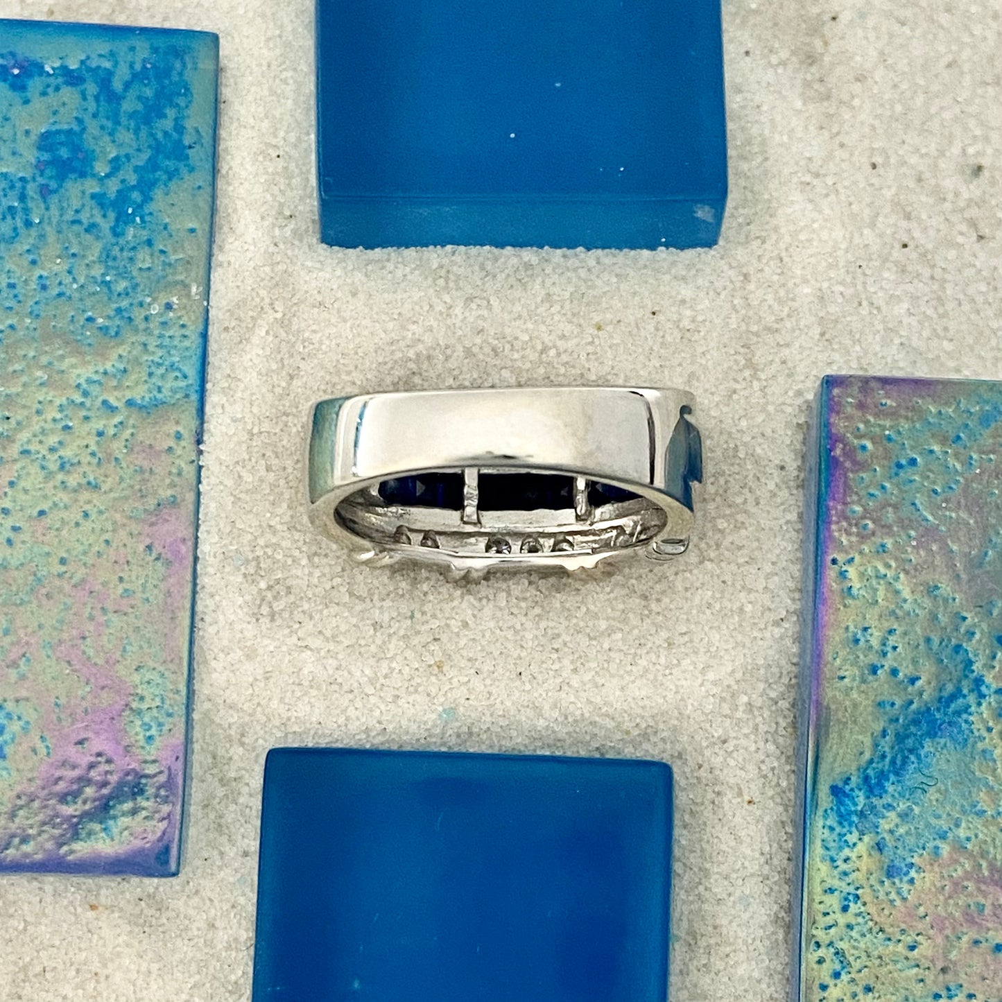 14k White Gold Diamond .33cttw and Sapphire .66cttw Ring Size 6 1/2