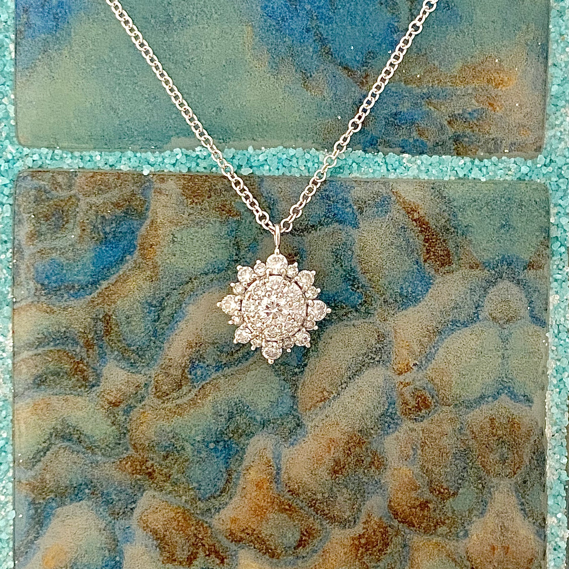 14k White Gold .46cttw Diamond Cluster Necklace 17.5” - DePaulas