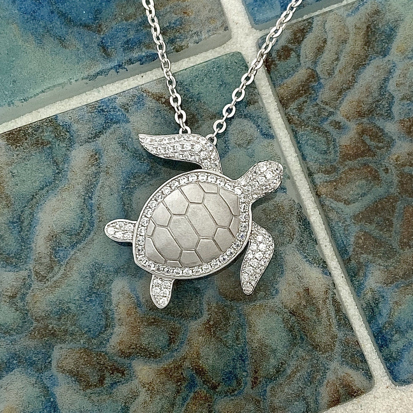 925 Sterling Silver Cubic Zirconia Turtle Necklace - DePaulas