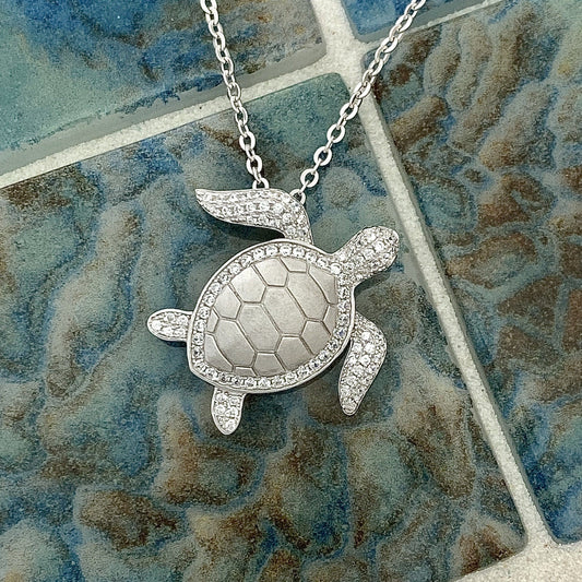 925 Sterling Silver Cubic Zirconia Turtle Necklace - DePaulas