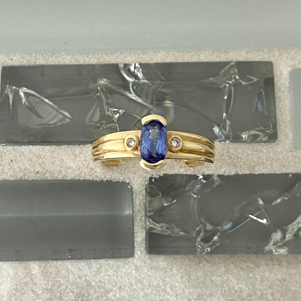 14k Yellow Gold Tanzanite And Diamond Ring Size 6