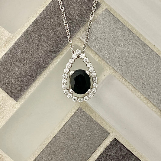 14k White Gold Sapphire 2.54ct with Diamonds .75cttw Necklace 18”