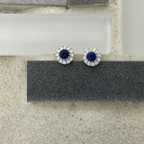14k White Gold Sapphire .40cttw with Diamond Halo .17cttw Post Earrings
