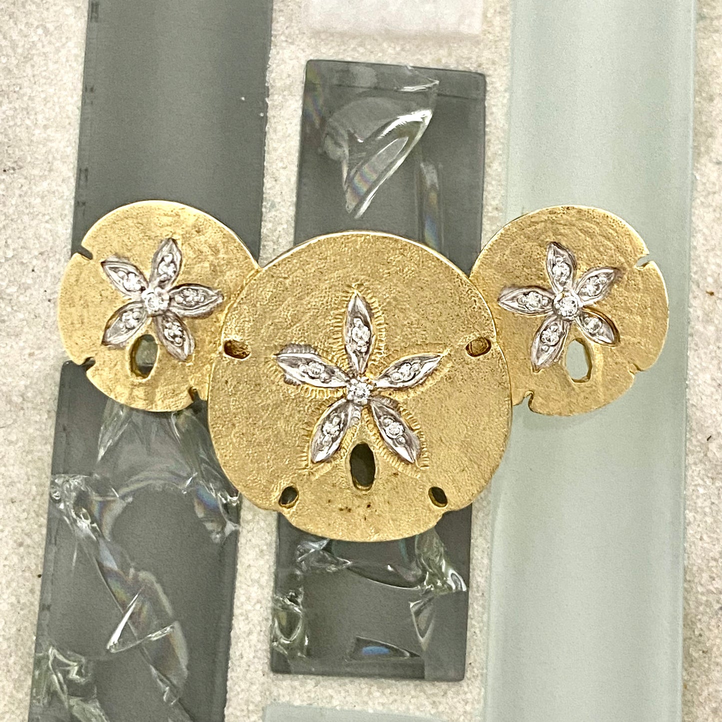 14k Yellow Gold 3 Sand Dollar Slide Pendant .50cttw Diamond