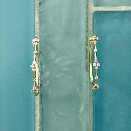 14k Yellow Gold Prong Set 20mm Round Classic .13cttw Diamond Hoop Earrings