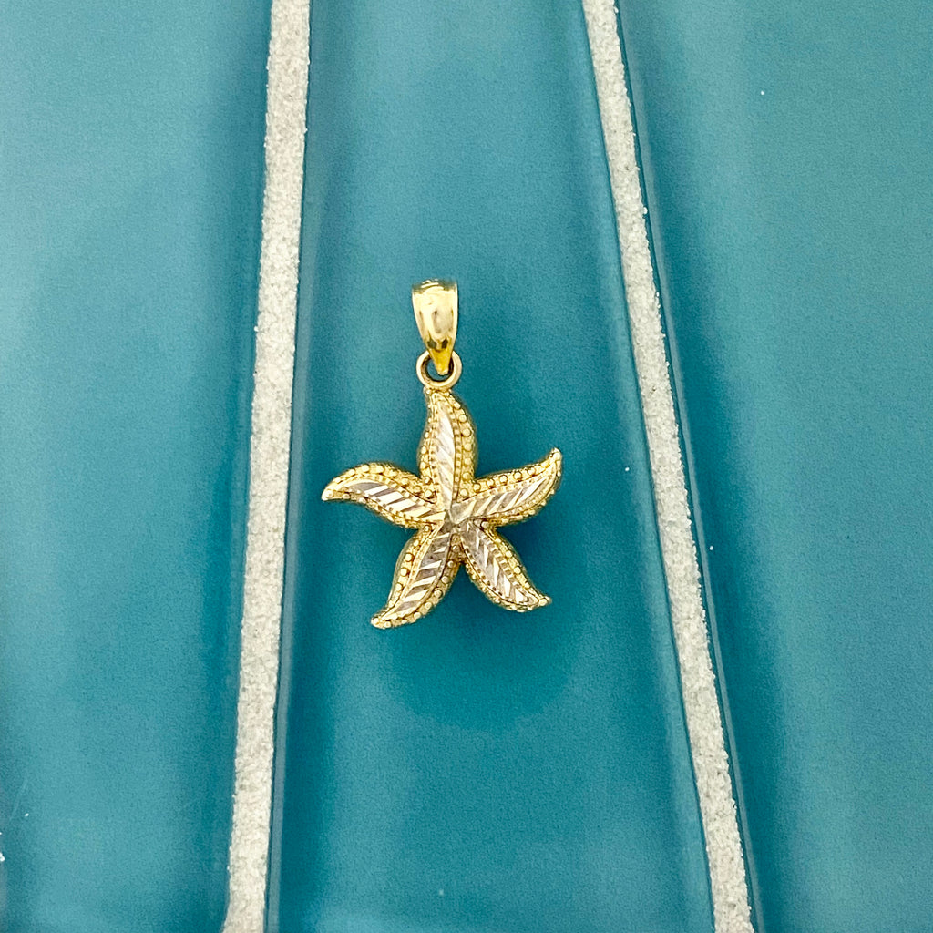 14k 2-Tone Diamond Cut Starfish Pendant