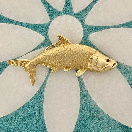 14k Yellow Gold Ruby Eye Tarpon Pendant