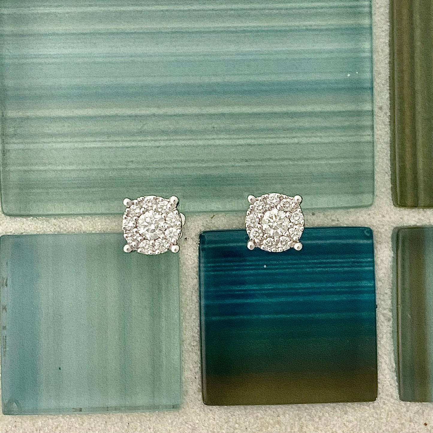 14k White Gold .54cttw Diamond Cluster Screw Back Earrings