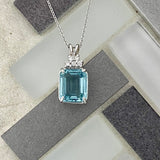 14k White Gold 2ct Aquamarine With .10cttw Diamonds Necklace 18”-20”