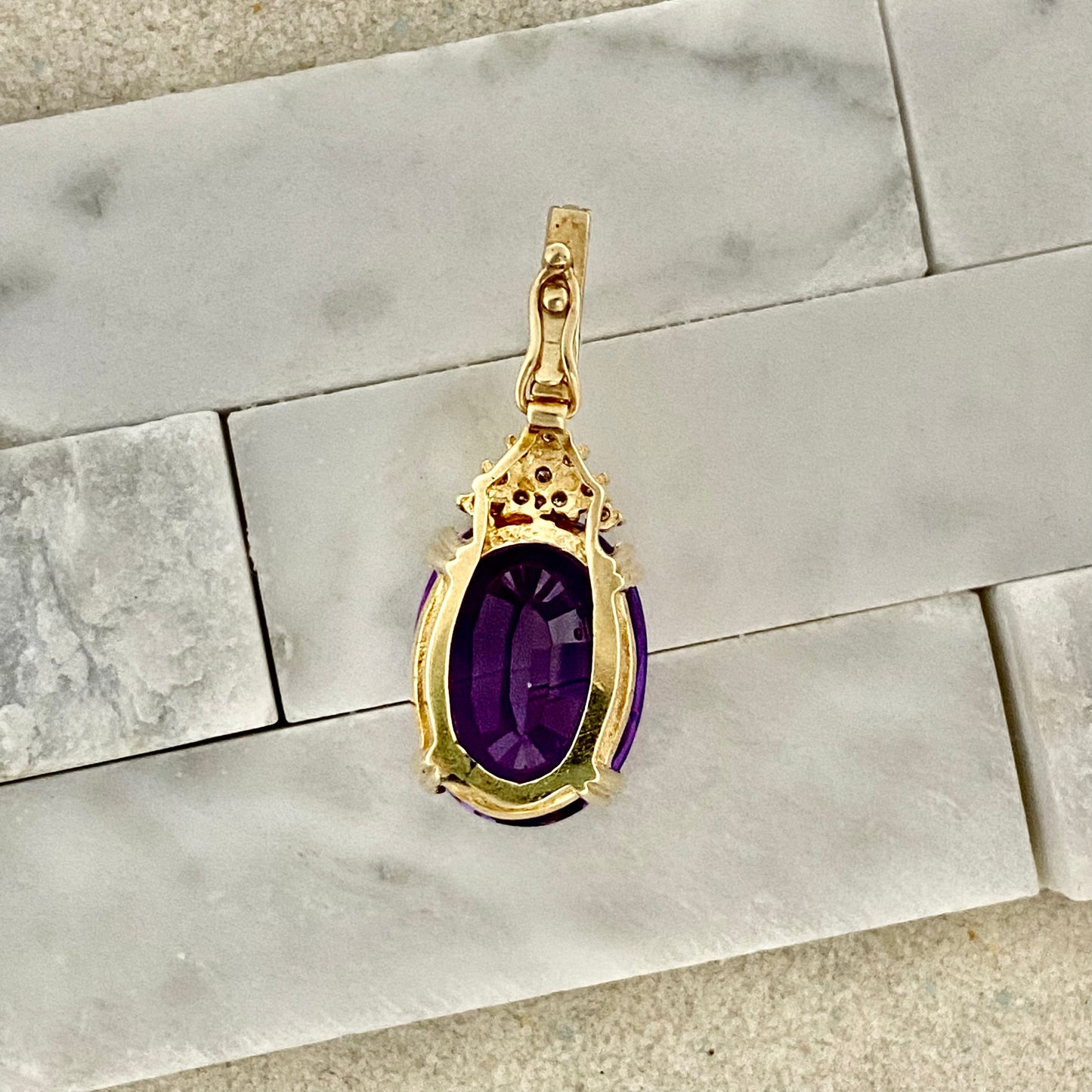 14k Yellow Gold Amethyst And Diamond Pendant With Lock