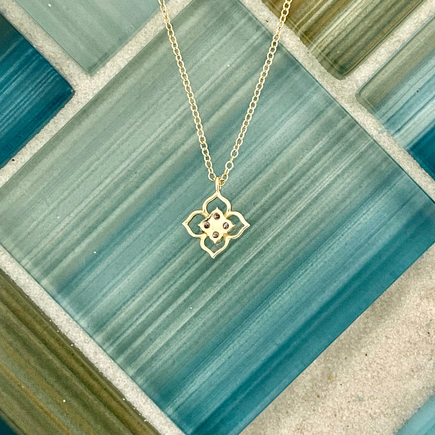 14k Yellow Gold Floral .11cttw Diamond Necklace 17.5”