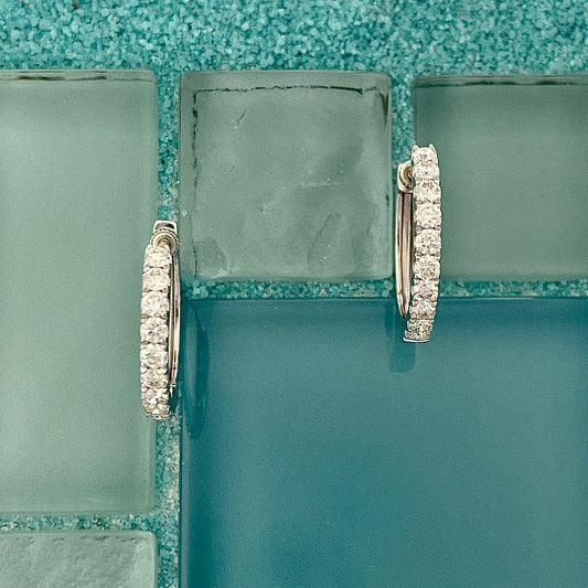 14k White Gold 1cttw Diamond 15mm Hoop Screw Back Earrings