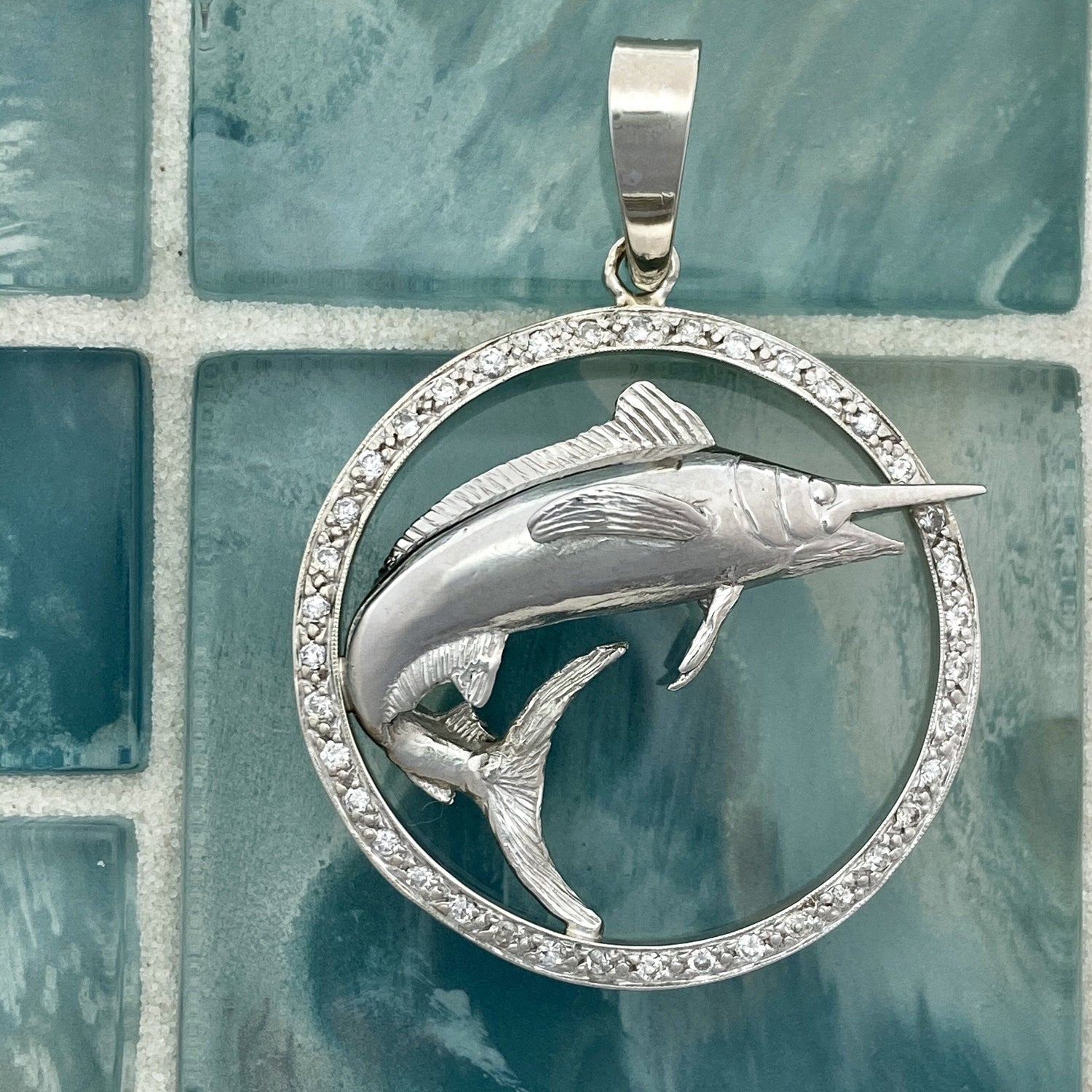 Platinum Marlin With Diamonds 1cttw Pendant - DePaulas