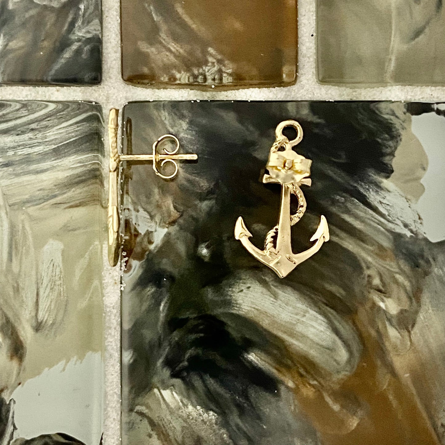 14k Yellow Gold Large Anchor Post Earrings
