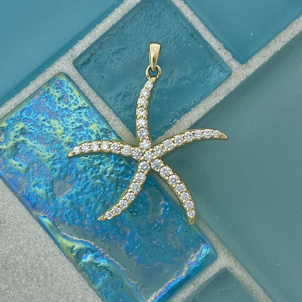14k Yellow Gold Diamond 1cttw Starfish Pendant - DePaulas
